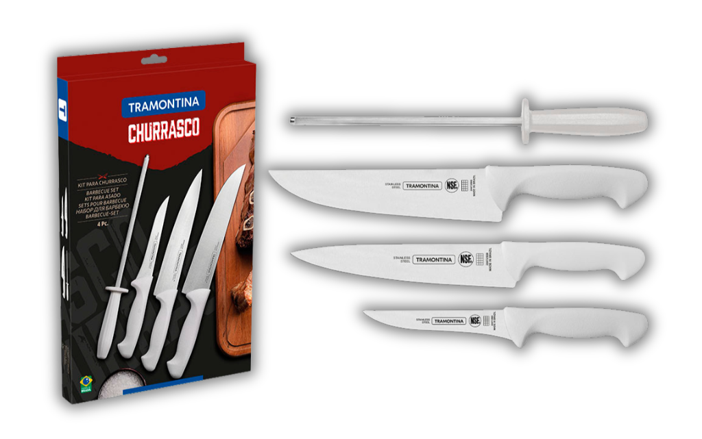 SET 3 CUCHILLOS Y 1 CHAIRA 8" TRAMONTINA CHURRASCO