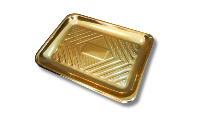 BANDEJA PET DORADA 13X19CM BULTO 200 UND